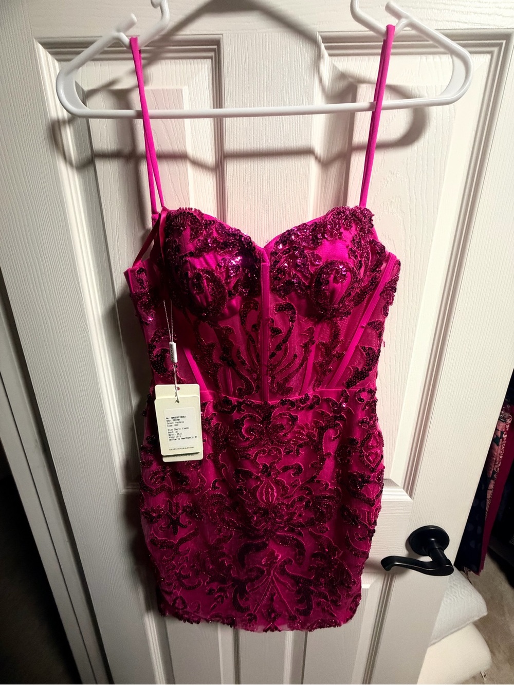 Hot Pink Beaded Lace Corset Mini Dress